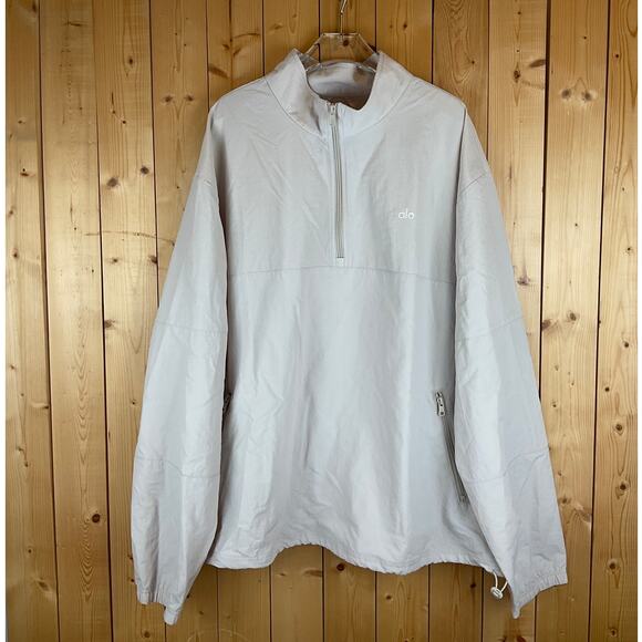 Alo Men's 1/4-Zip Track Pullover Windbreaker/Jacket - Cream, Size XL - Picture 1 of 5